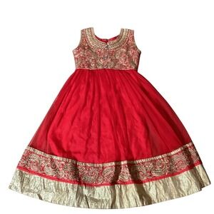 Charming Red & Gold Kids Formal Dress – Size 7/8